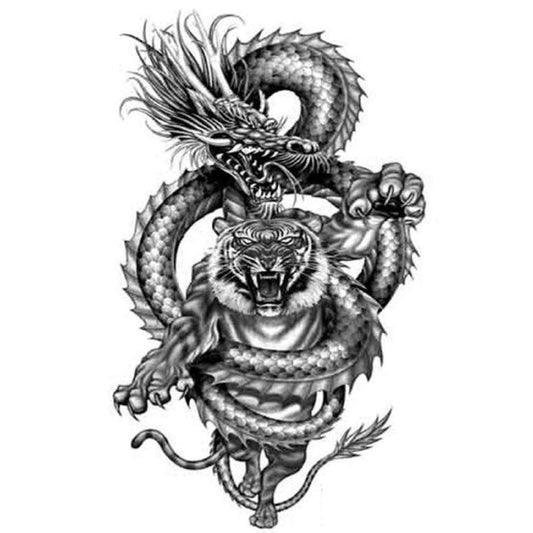 Snake With Tiger Tattoo Waterproof Male and Female Temporary Body Tattoo - Temporarytattoowala