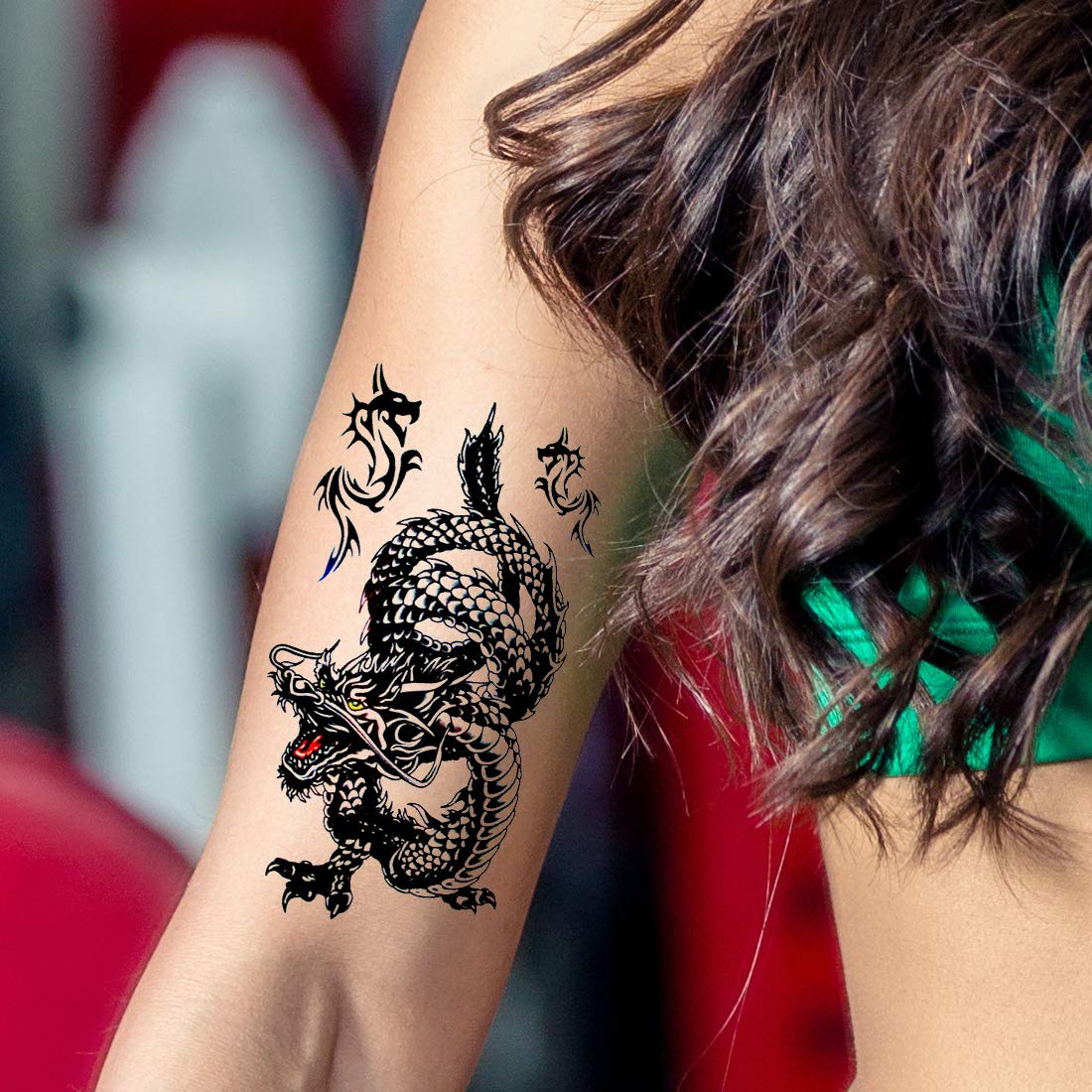 Tribal Black Fire Dragon Wings Design Temporary Waterproof Tattoo For Men and Women…