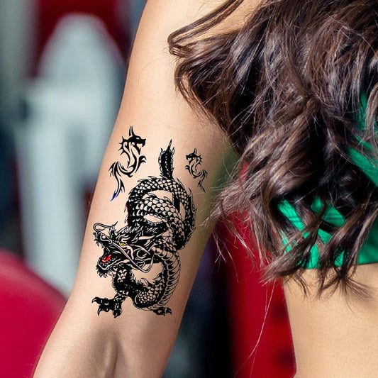 Tribal Black Fire Dragon Wings Design Temporary Waterproof Tattoo For Men and Women…