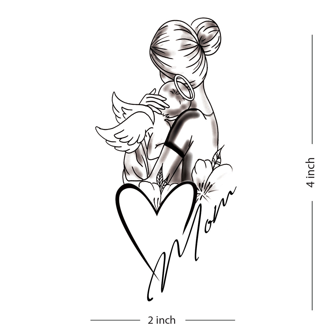 Mom with Angle Baby Tattoo Heart Temporary Tattoo For Boys and Girls Waterproof