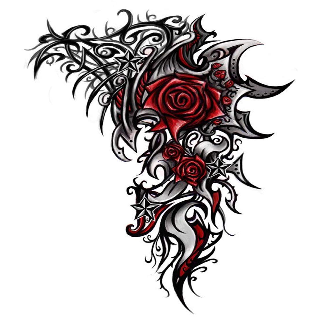 Red Rose Flower Tattoo Waterproof Male and Female Temporary Body Tattoo - Temporarytattoowala