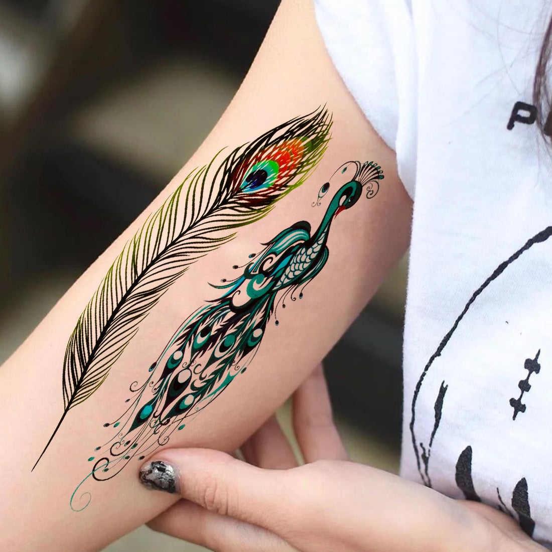 Peacock Tattoo Animals Feather Waterproof Boys and Girls Temporary Body Tattoo