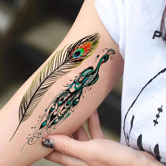 Peacock Tattoo Animals Feather Waterproof Boys and Girls Temporary Body Tattoo