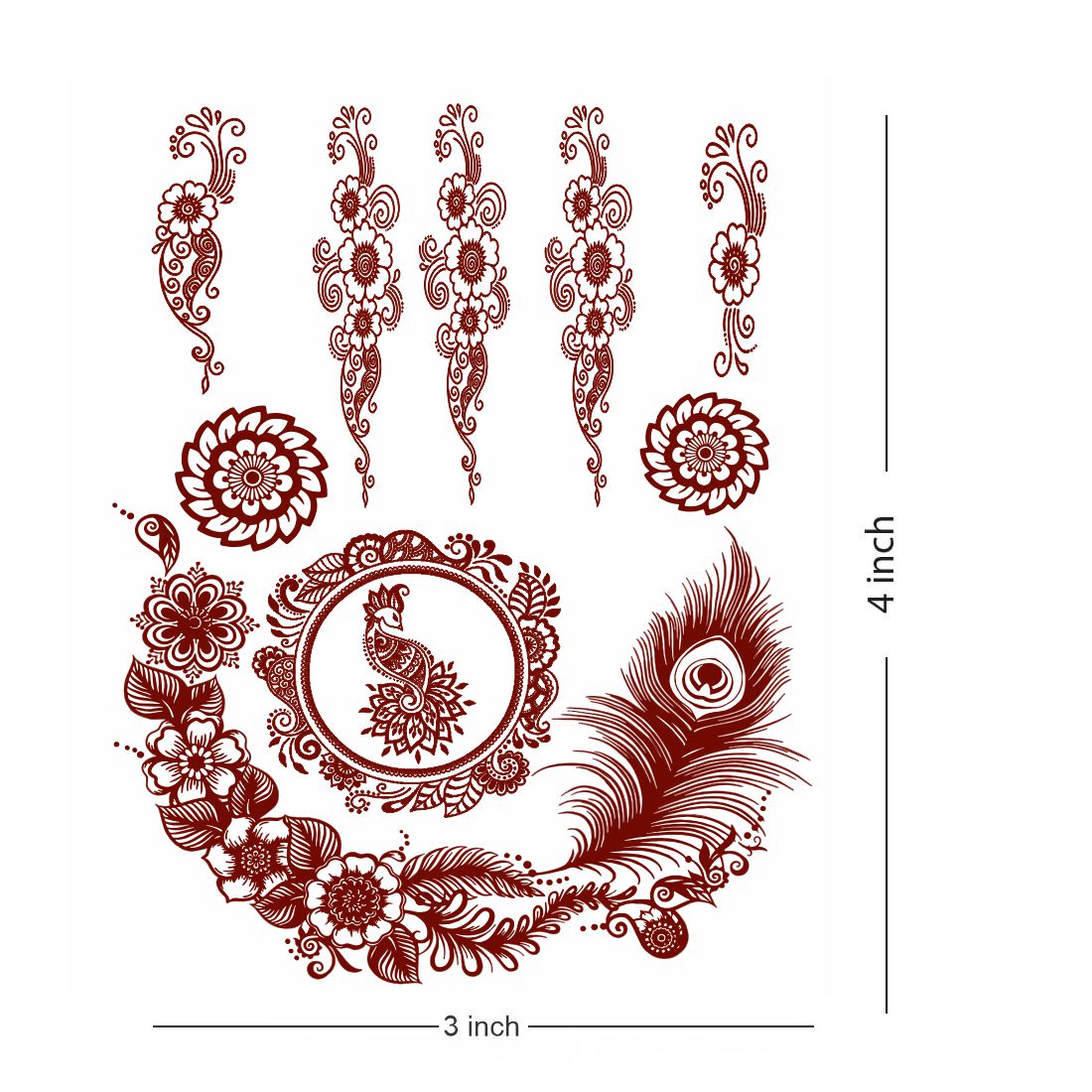 Peacock and Feather Heena Mehndi Tattoo Temporary Tattoo For Women