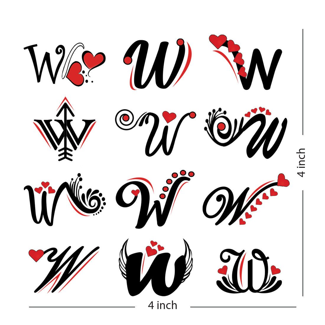 W Name Alphabet Tattoo Waterproof For Men and Women Temporary Body Tattoo