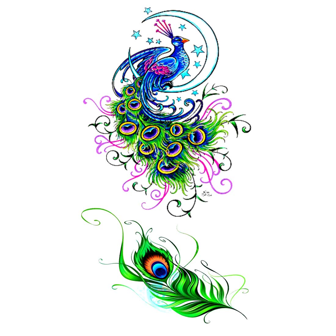 Peacock Feather Temporary Body Tattoo Waterproof For Girls Men Women - Temporarytattoowala