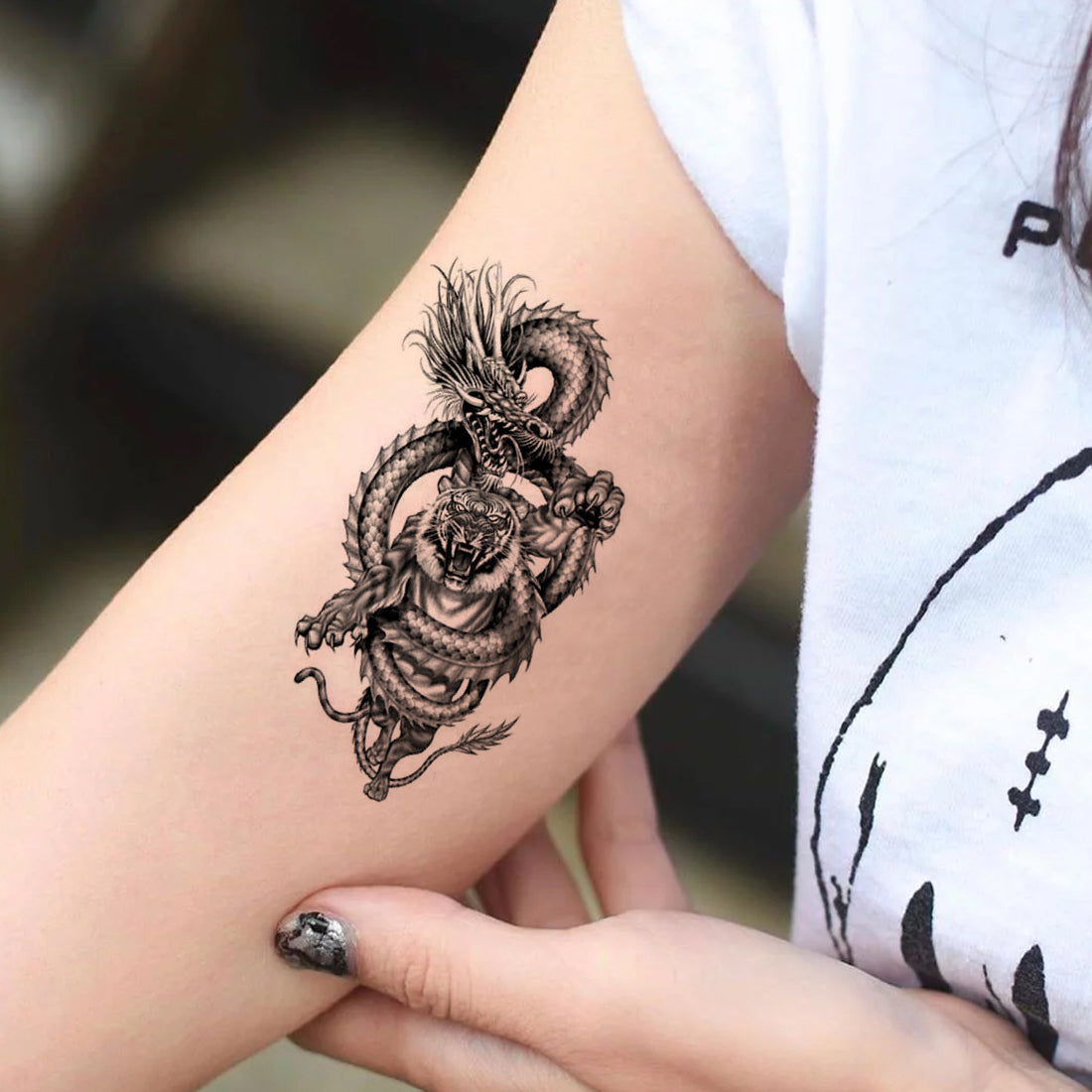 Snake With Tiger Tattoo Waterproof Male and Female Temporary Body Tattoo - Temporarytattoowala