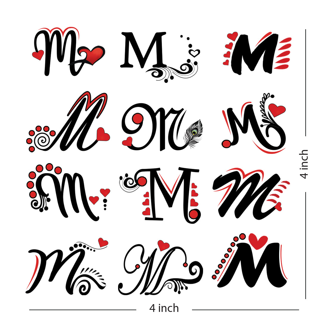 M Name Alphabet Tattoo Waterproof For Men and Women Temporary Body Tattoo