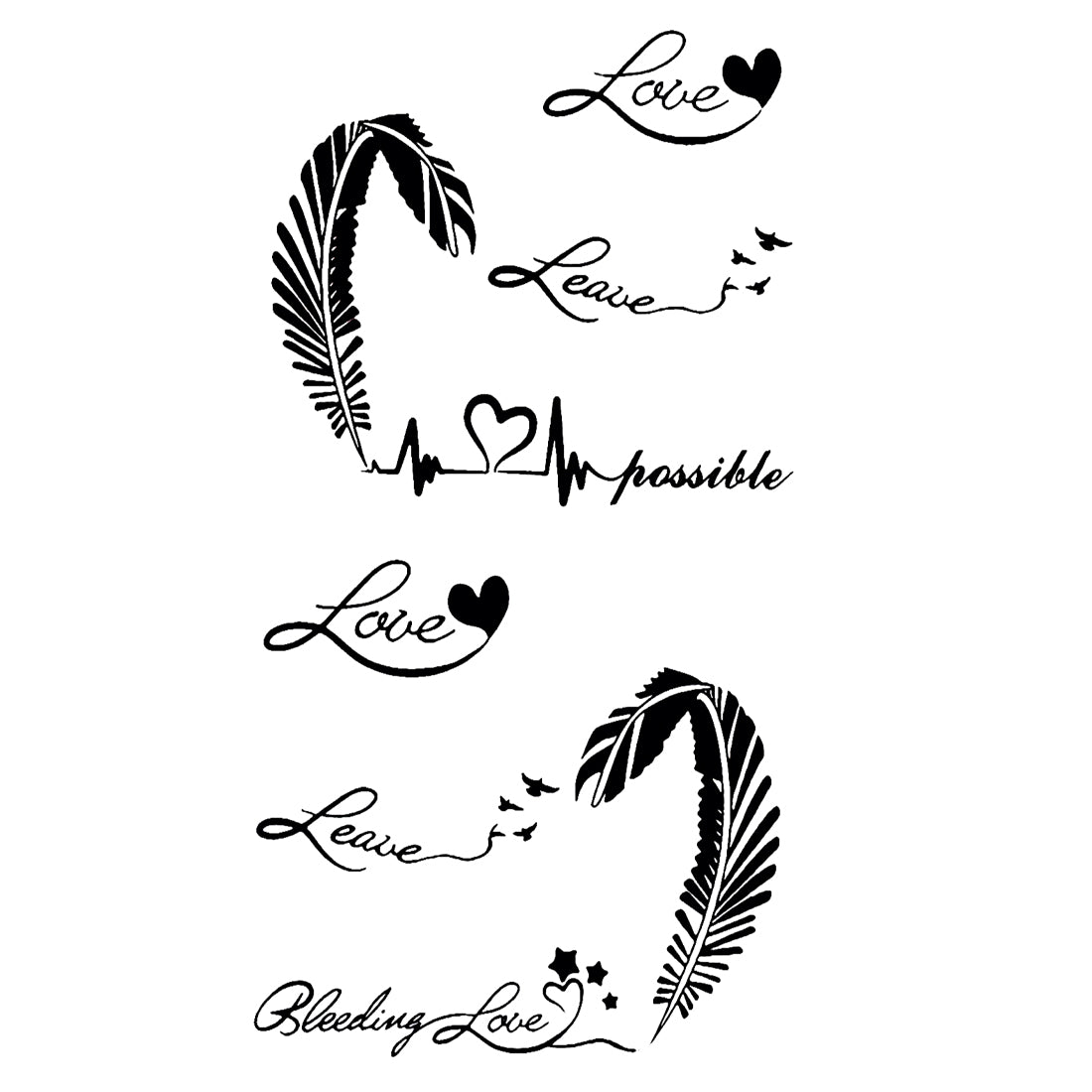 Love with Birds Tattoo Love and Feather Sticker Waterproof For Men and Women Temporary Body Tatoo