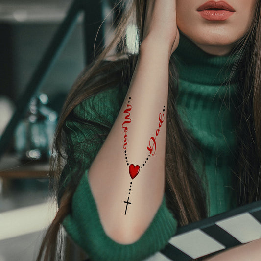 Mom Dad Tattoo Cross Heart Family Waterproof Men and Women Temporary Body Tattoo