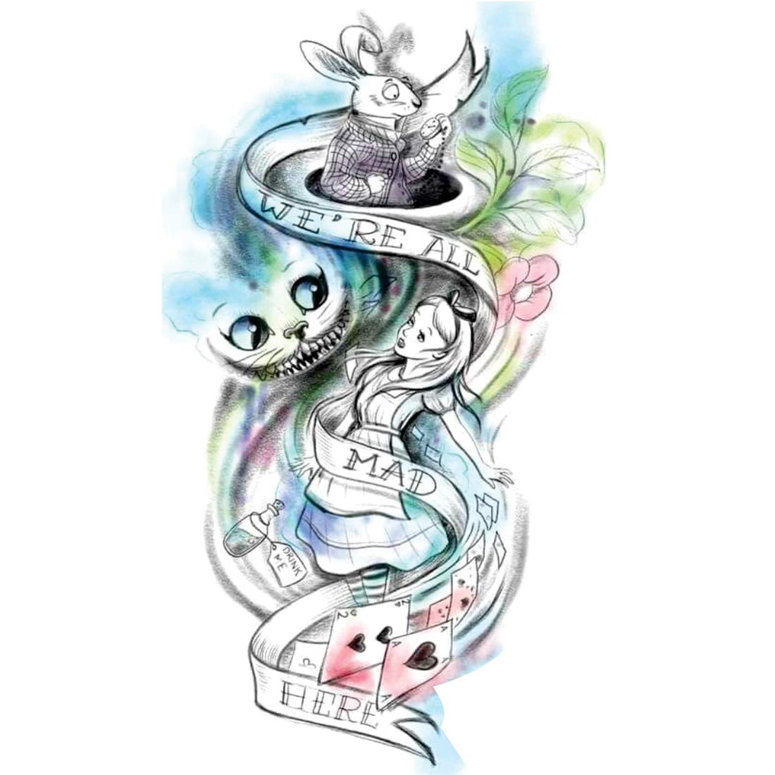 Temporary Tattoowala Alice in Wonderland Men and Women Waterproof Temporary Body Tattoo