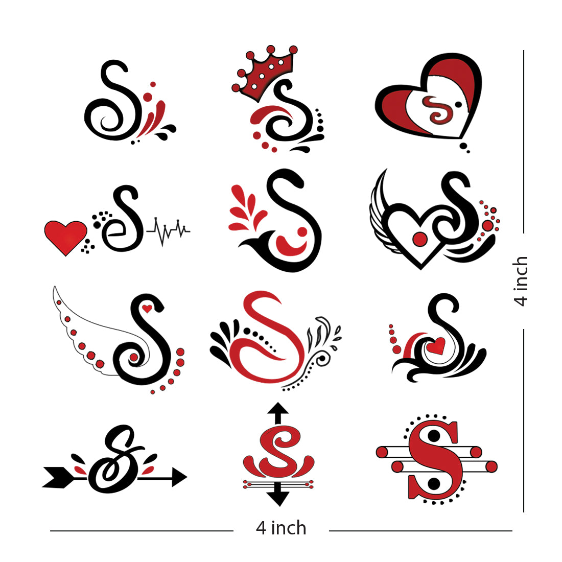 S Name Alphabet Tattoo Waterproof For Men and Women Temporary Body Tattoo