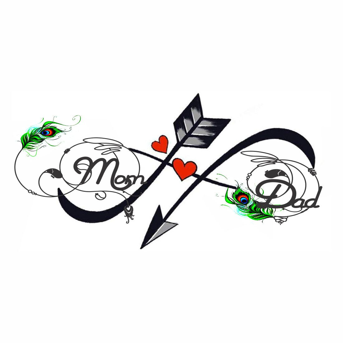 Mom and Dad Tattoo with Feather Arrow Temporary Tattoo Waterproof For Boys and Girls