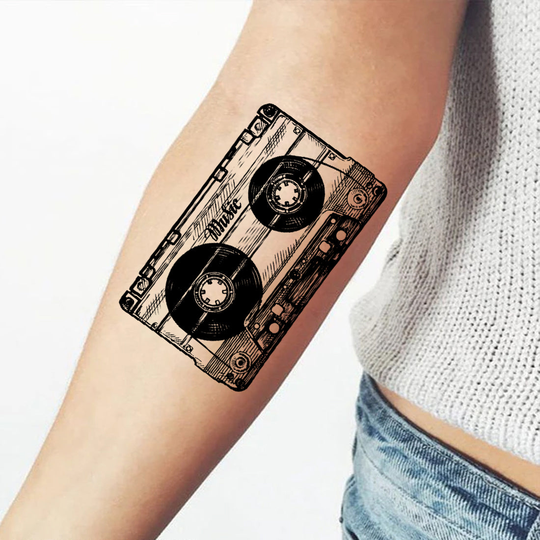Cassette Tape Tattoo Music Waterproof Boys and Girls Temporary Body Tattoo