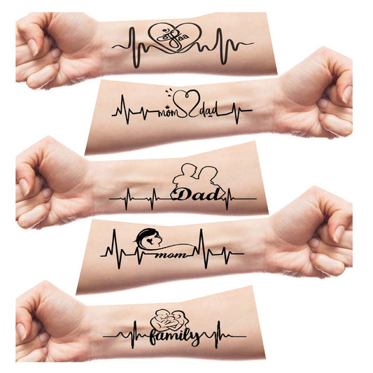 Mom Dad Tattoo Family Heart Line Temporary Tattoo Waterproof For Boys and Girls