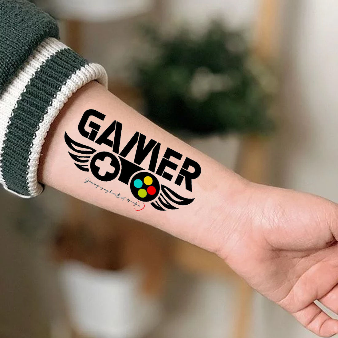 Gamer Tattoo Game Play Wing Waterproof Men and Women Temporary Body Tattoo