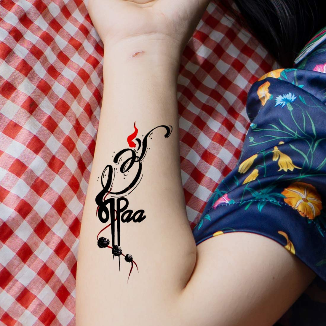Om with Maa Paa and Rudraksh Tattoo Waterproof Men and Women Temporary Body Tattoo