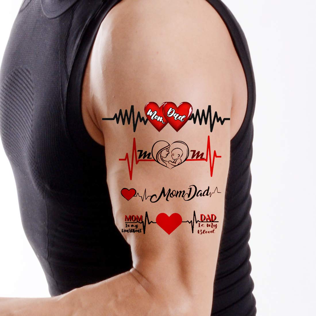 Mom Dad With Heart Tattoo Waterproof Men and Women Temporary Body Tattoo