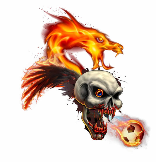 Skeleton Face with Dragon Fire Tattoo Waterproof Boys and Girls Temporary Body Tattoo