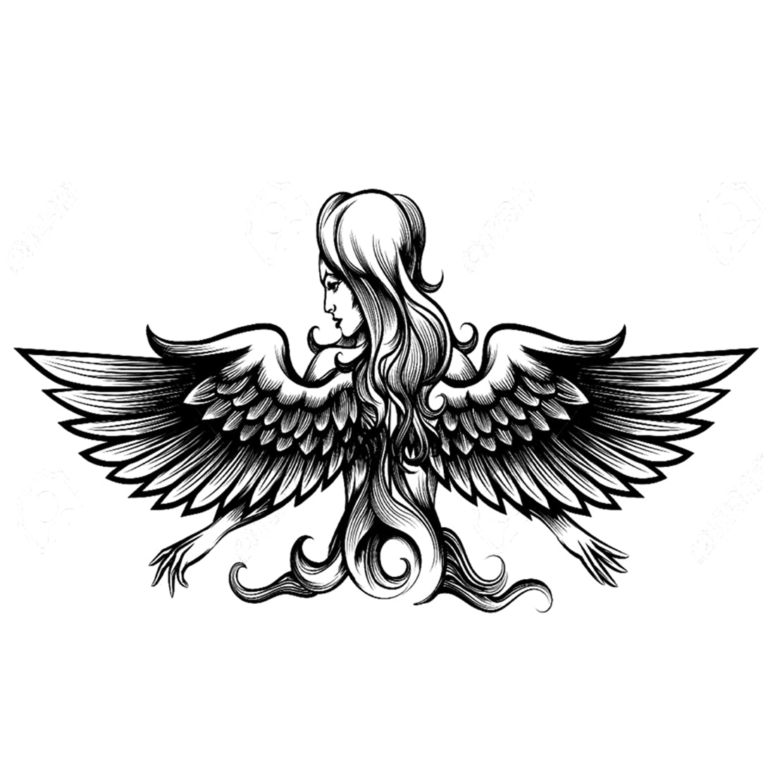 Girl with Wing Tattoo Sticker Waterproof with Temporary Body Tattoo