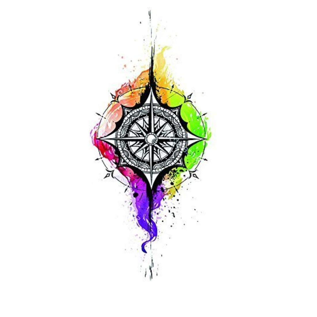 Multicolor Compass Tattoo Waterproof For Men and Women Temporary Tattoo
