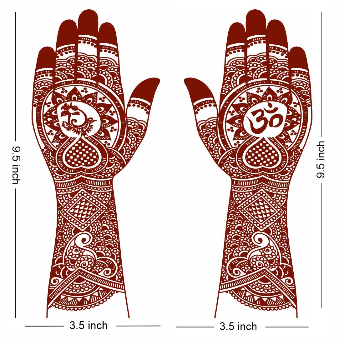 Full Hand Ganesha and Om Henna Tattoo Flower Both Hand Realistic mehndi color on hand For Women