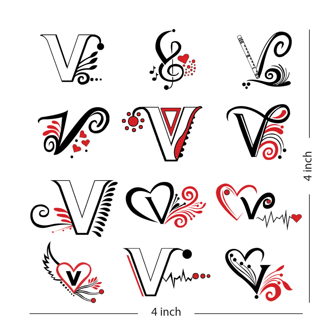 V Name Alphabet Tattoo Waterproof For Men and Women Temporary Body Tattoo