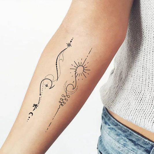 Sun and Moon Tribal Tattoo Waterproof Men and Women Temporary Tattoo