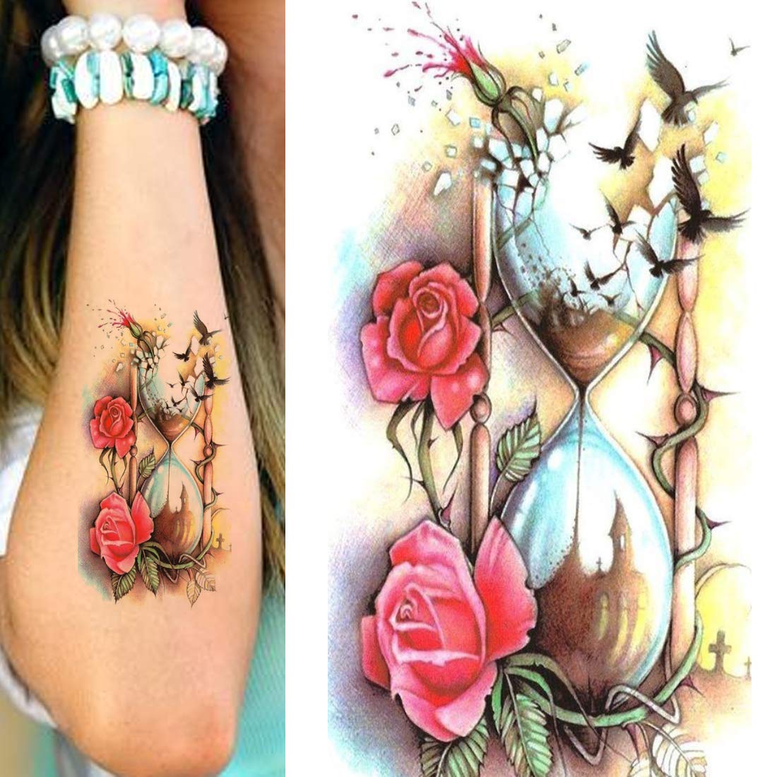 Temporary Tattoowala hourglass and roses Temporary Tattoo Waterproof For Girls Men Women