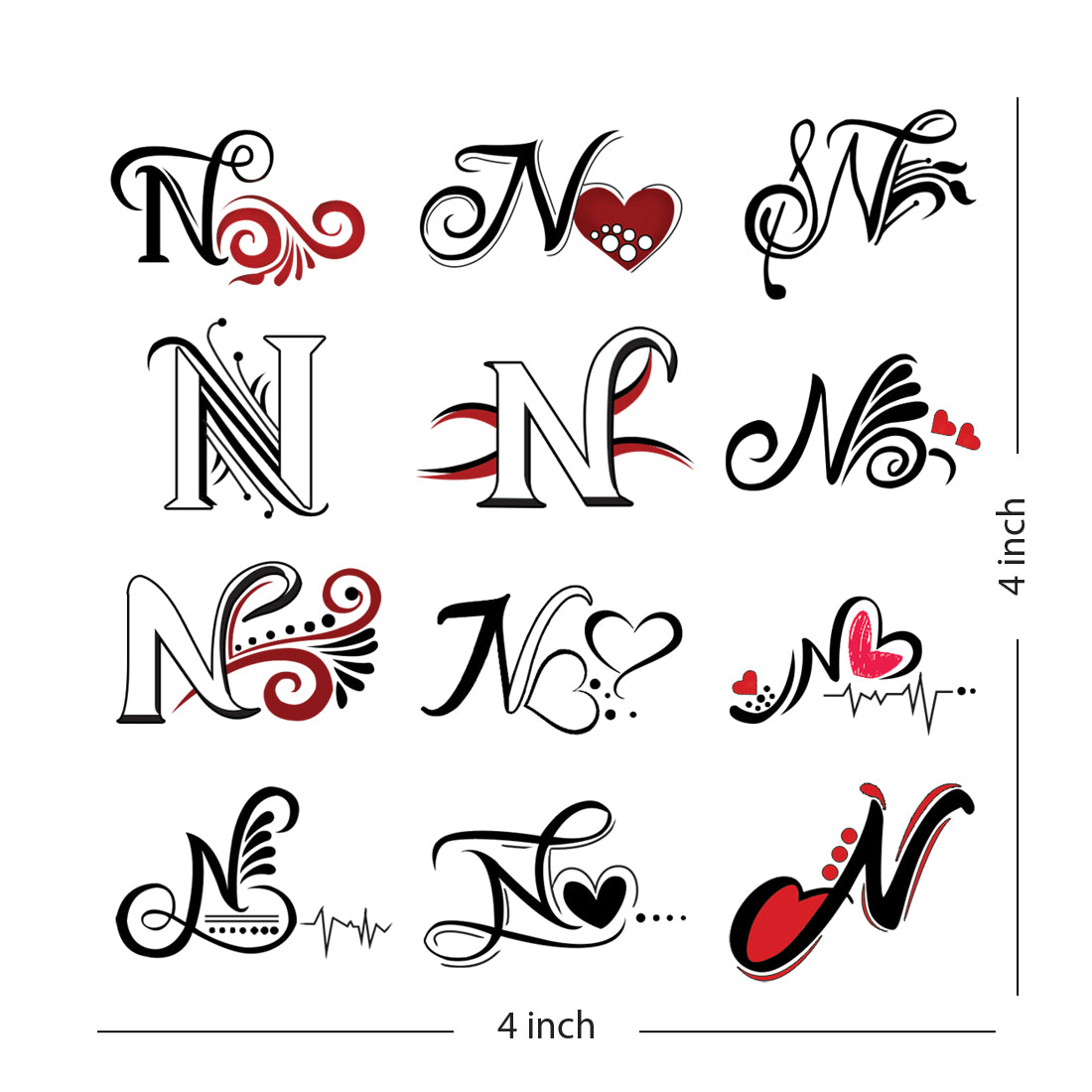 N Name Alphabet Tattoo Waterproof For Men and Women Temporary Body Tattoo
