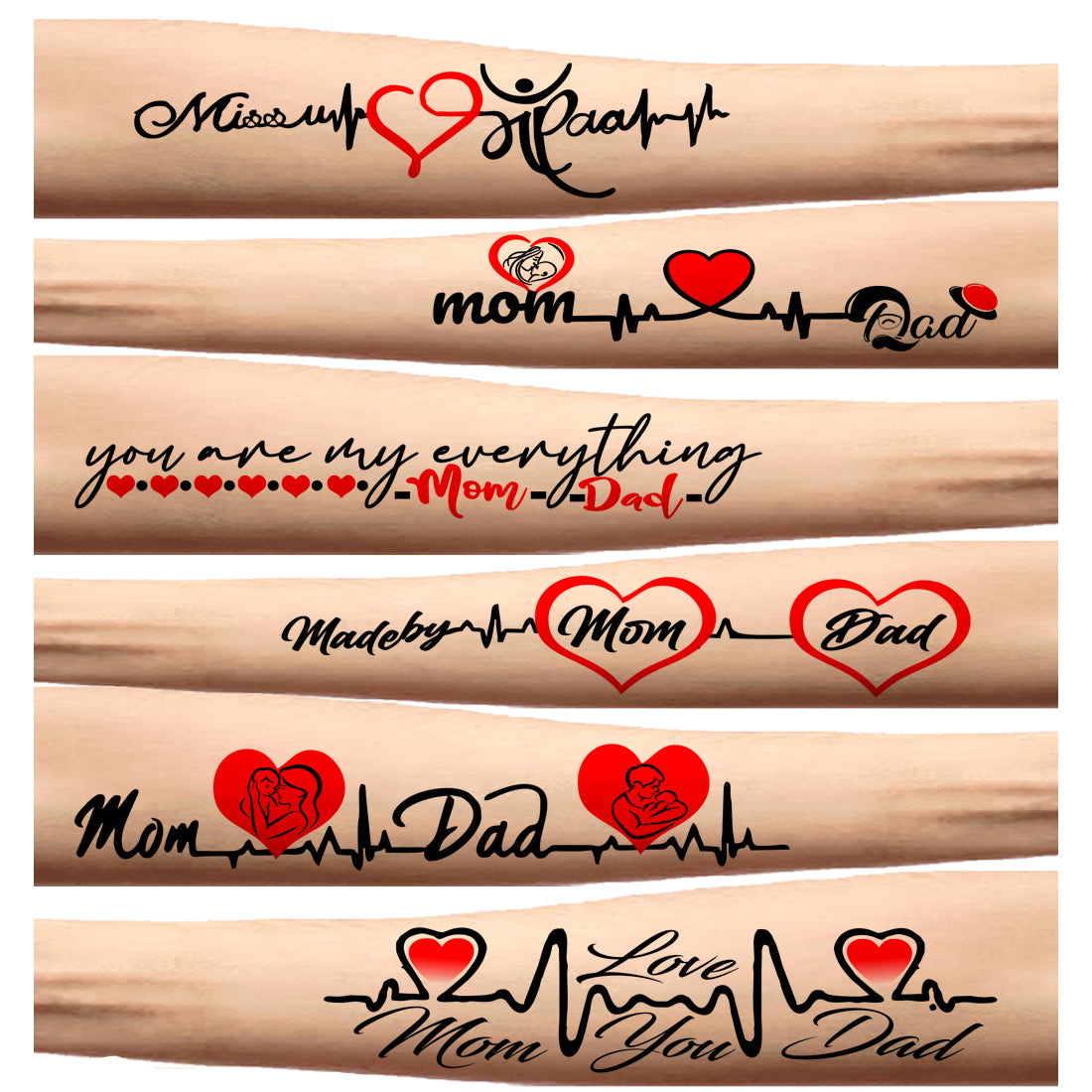 Mom Dad Tattoo Heart Mom Waterproof Boy For Girls Heart Line Dad Temporary Tattoo