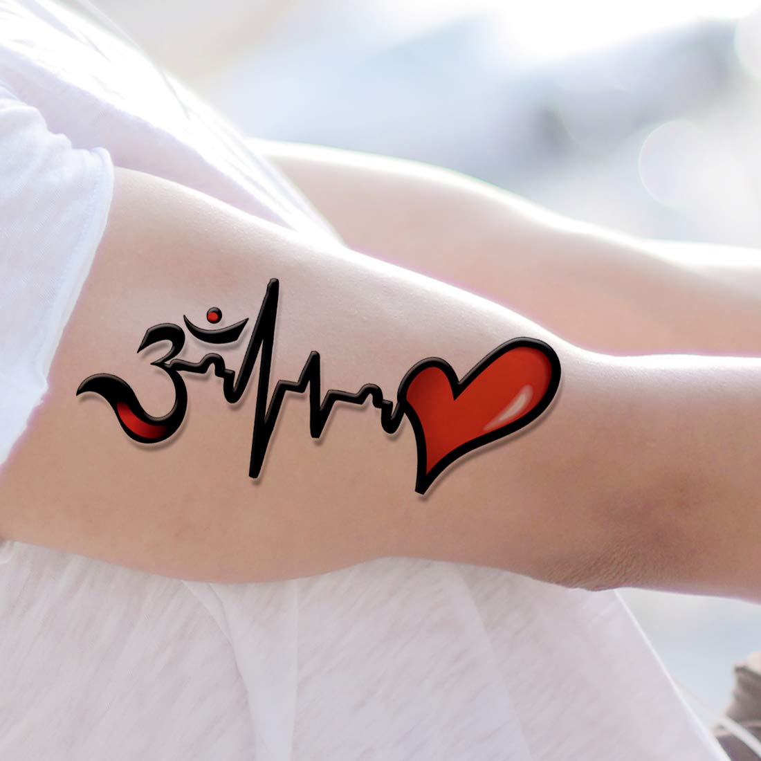 Om With Heart Tattoo Waterproof Men and Women Temporary Body Tattoo