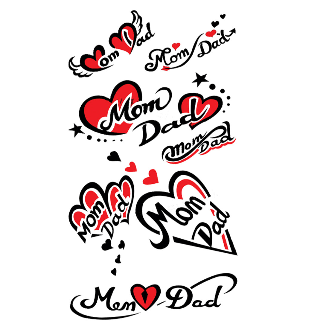 Mom and Dad with Heart Tattoo Sticker Waterproof For Boy and Girl Temporary Body Tattoo