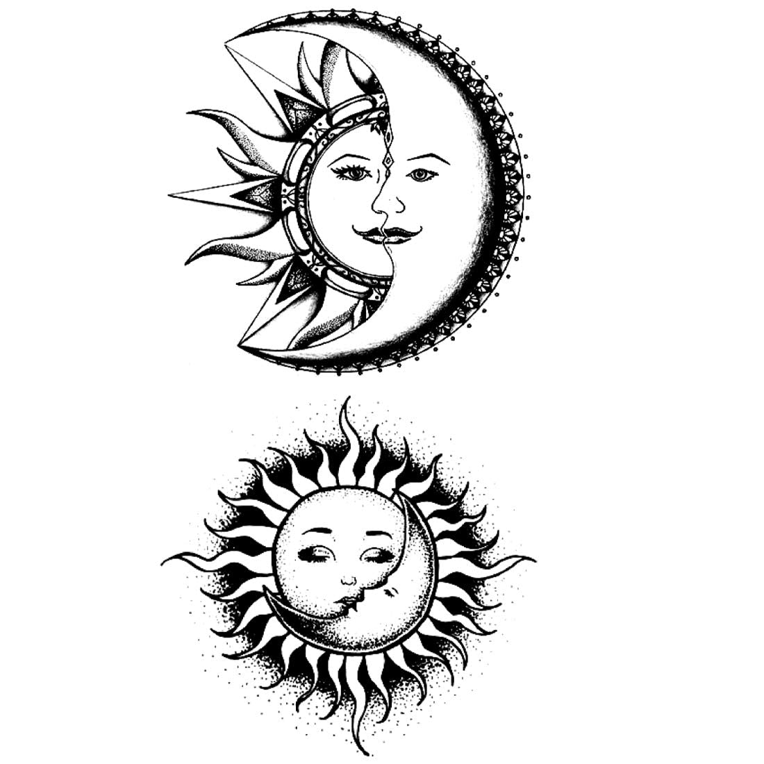 Sun and Moon Tattoo Design Men Women Waterproof Temporary Body Tattoo
