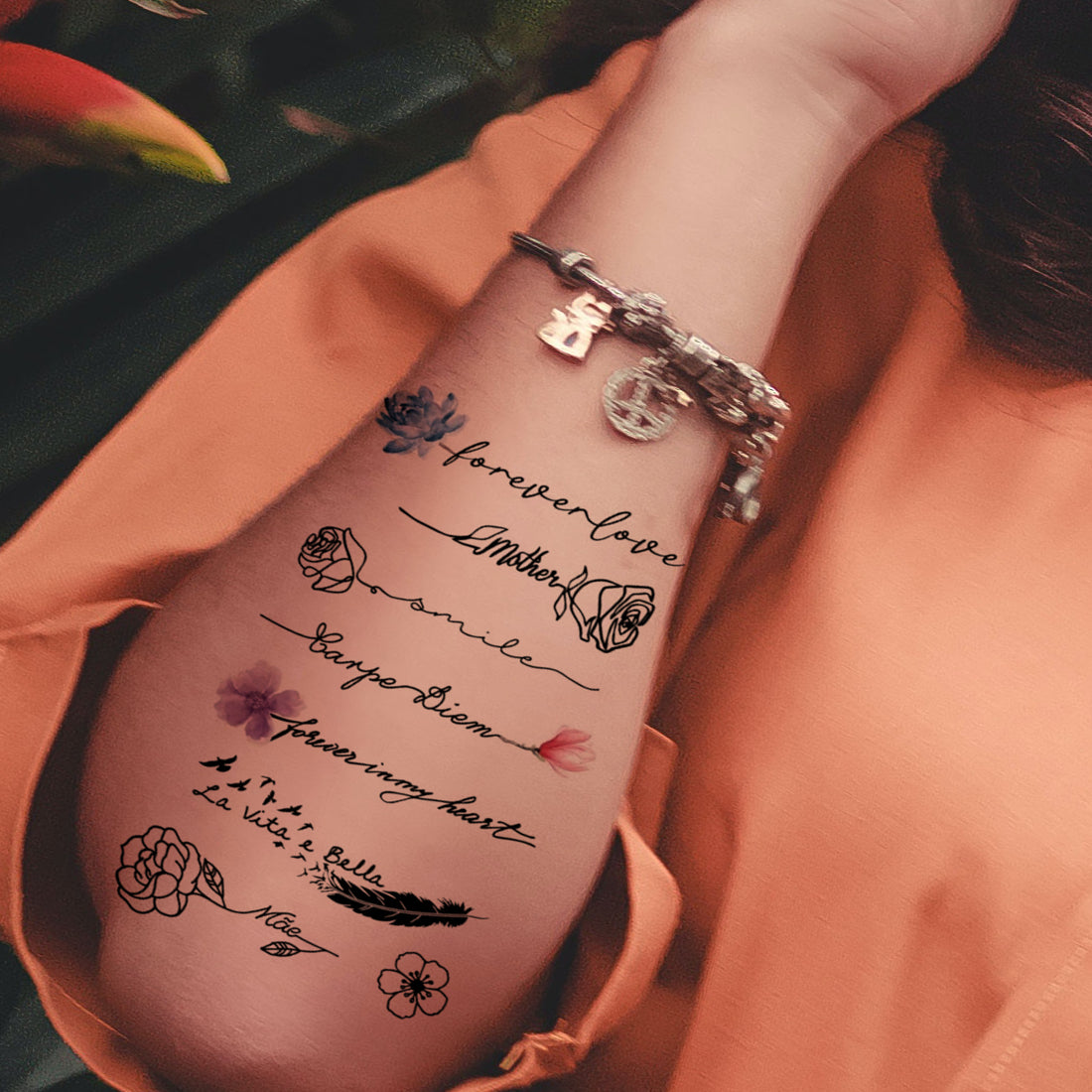 Beautiful Quotes Tattoo Birds with Feather Waterproof Boys and Girls Temporary Body Tattoo