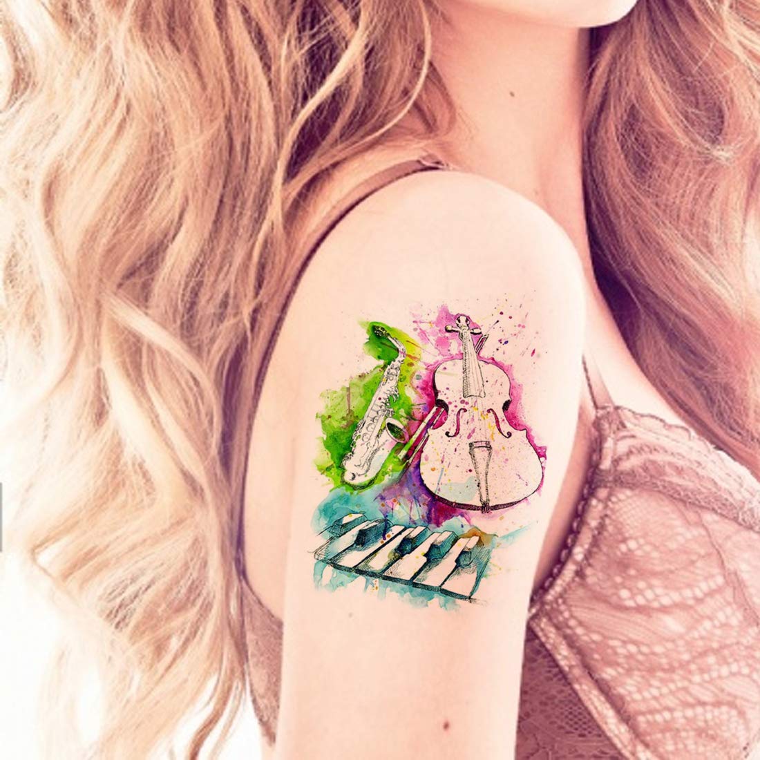 Music Instruments Guitar Piano Saxophone Temporary Body Tattoo Waterproof For Girls Men Women - Temporarytattoowala