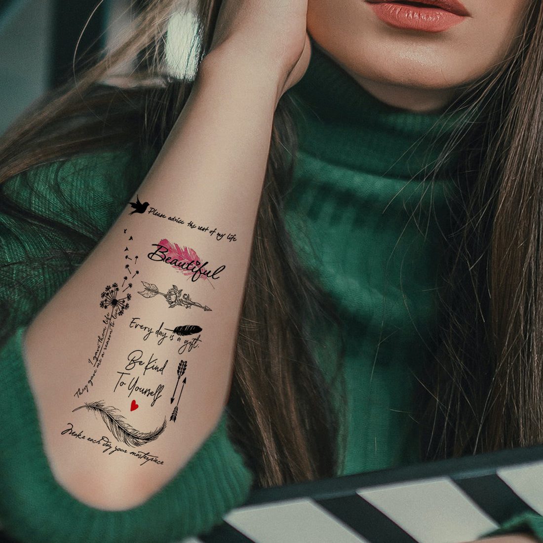 Beautiful Quotes Tattoo Birds with Feather Waterproof Boys and Girls Temporary Body Tattoo