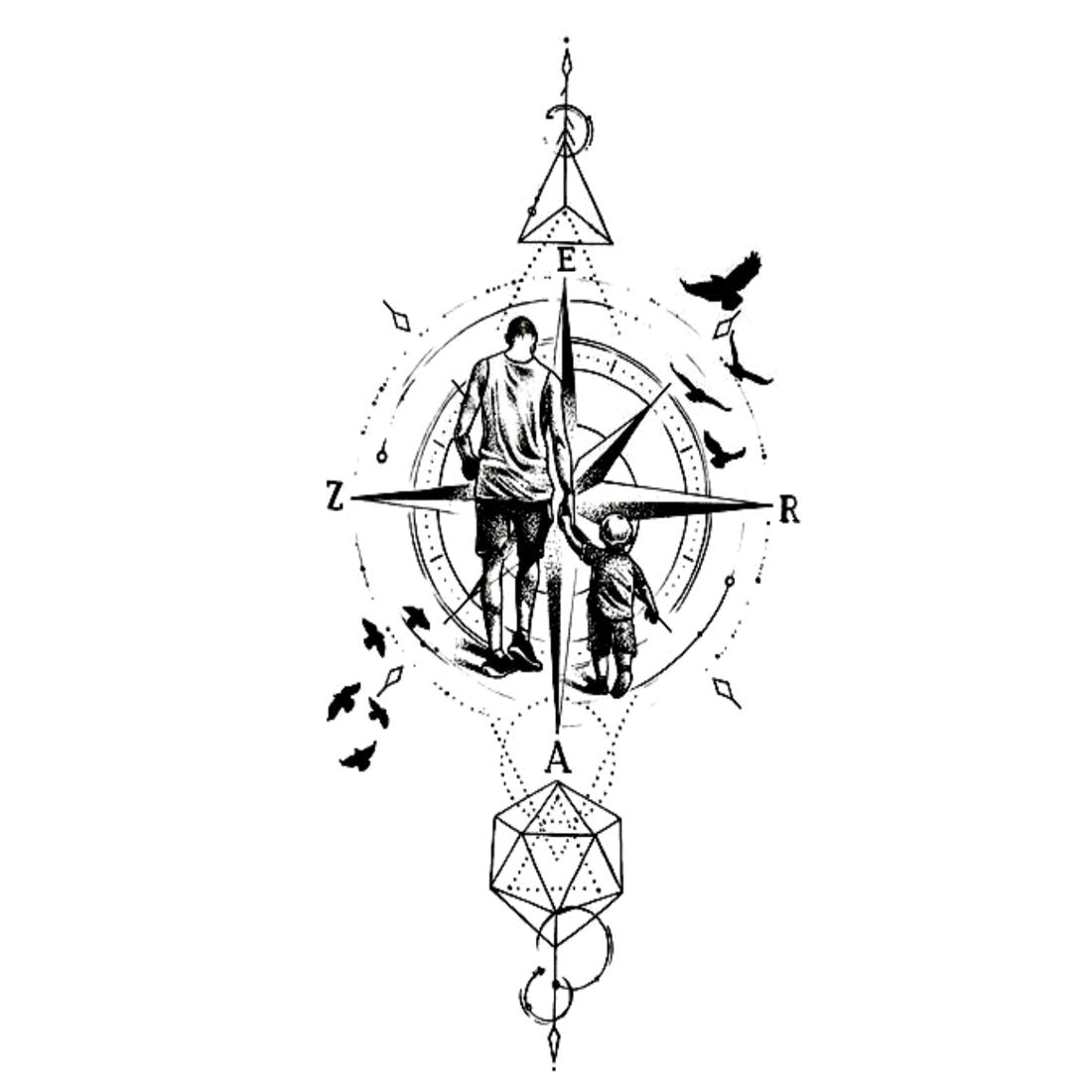 Temporary Tattoowala Compass with Family Men and Women Waterproof Temporary Body Tattoo