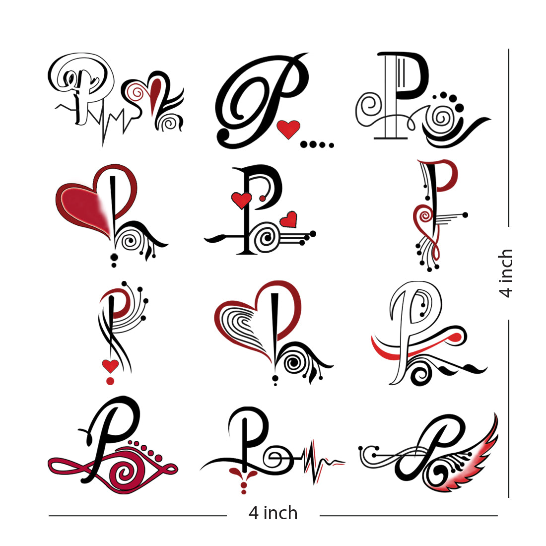 P Name Alphabet Tattoo Waterproof For Men and Women Temporary Body Tattoo