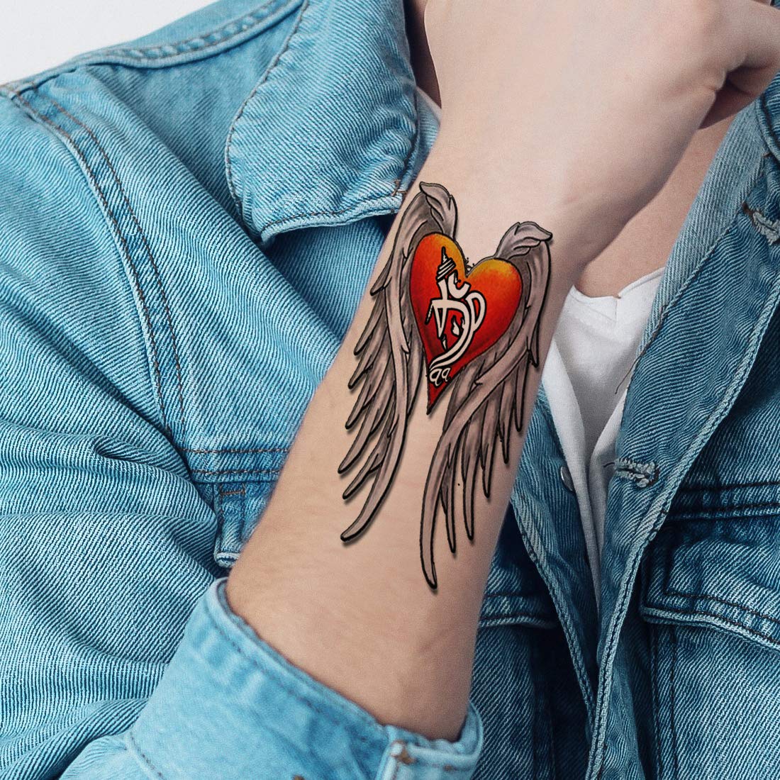Heart With Wings Tattoo Waterproof Men and Women Temporary Body Tattoo