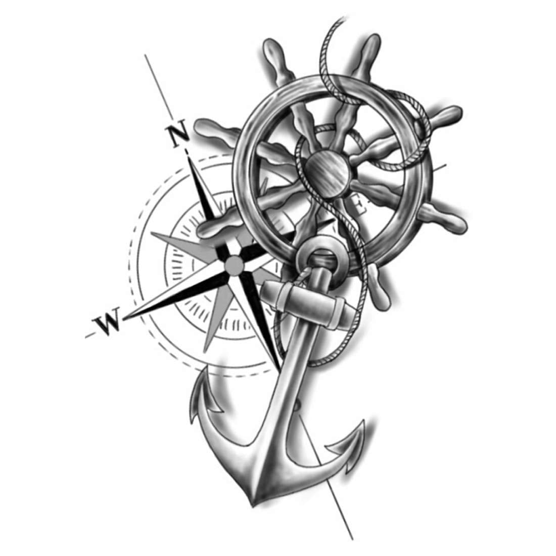 Wheel Anchor Tattoo Waterproof Boys and Girls Temporary Body Tattoo - Temporarytattoowala