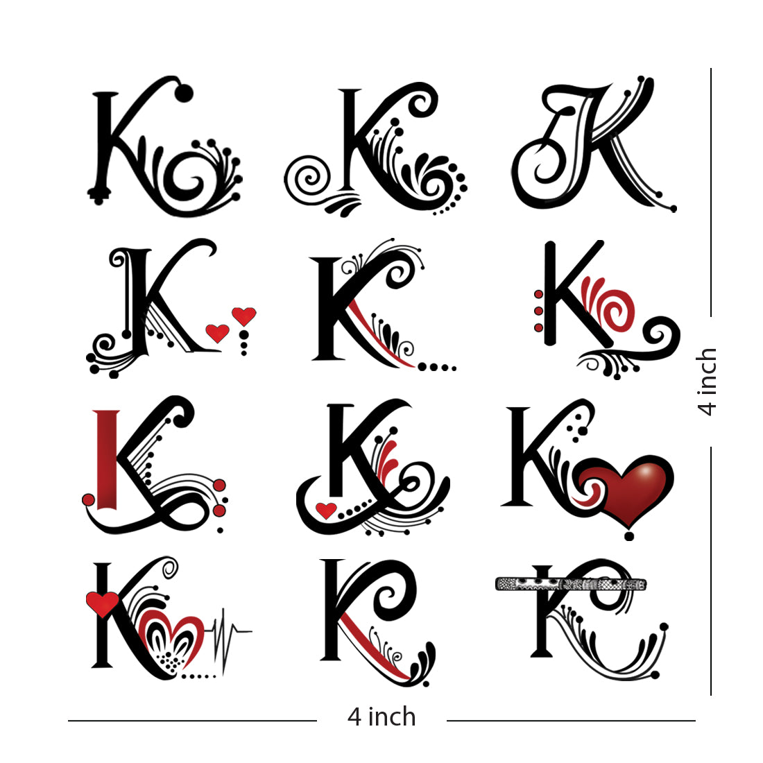 K Name Alphabet Tattoo Waterproof For Men and Women Temporary Body Tattoo