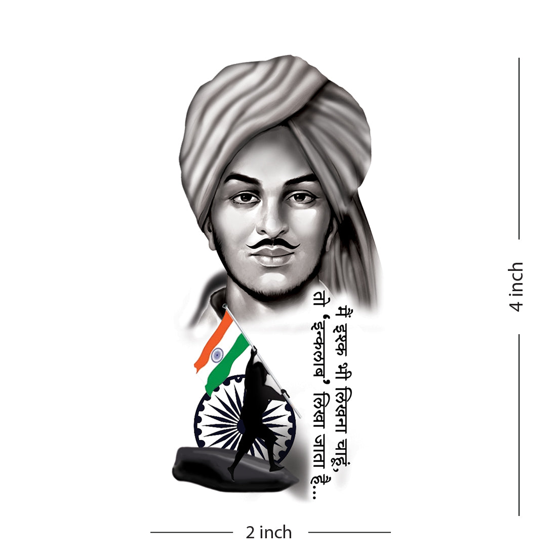 Bhagat Singh with Quote Tattoo Waterproof For Men and Women Temporary Tattoo