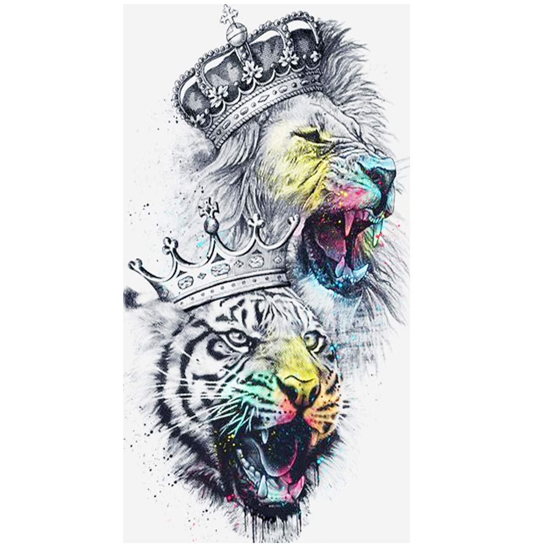 Lion and Tiger With Crown Temporary Waterproof Tattoo For Men and Women