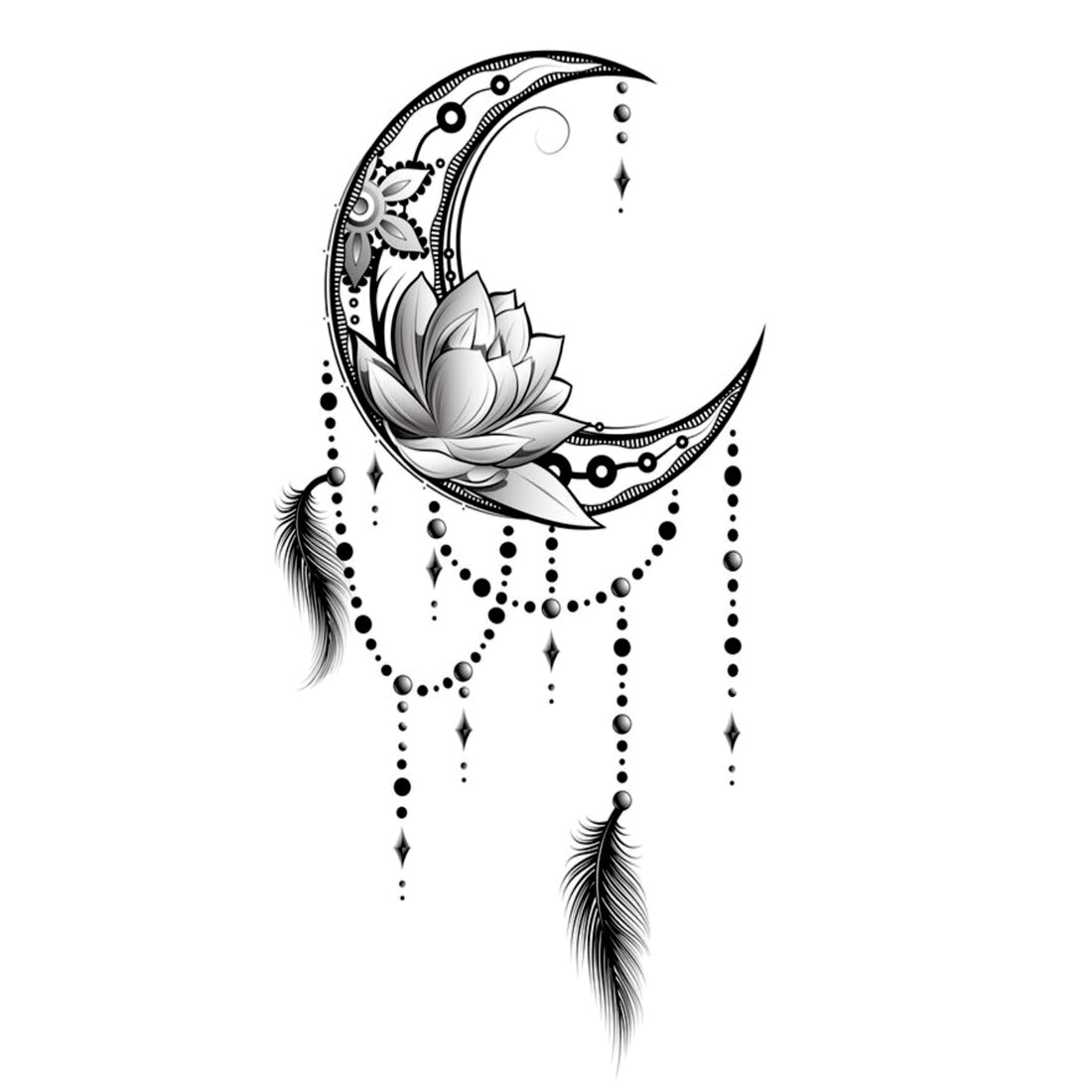 Moon with Flower Tattoo Waterproof Sticker For Men and Women Temporary Body Tattoo