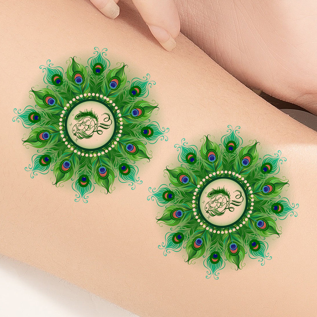 Green Feathers Beautiful Maa Tattoo Love Waterproof Boys and Girls Temporary Body Tattoo