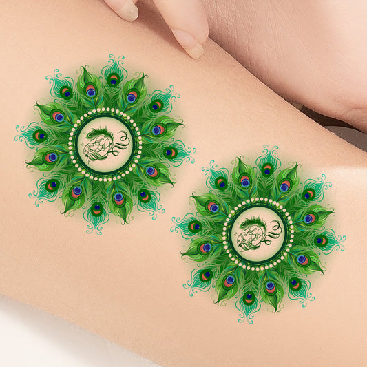 Green Feathers Beautiful Maa Tattoo Love Waterproof Boys and Girls Temporary Body Tattoo