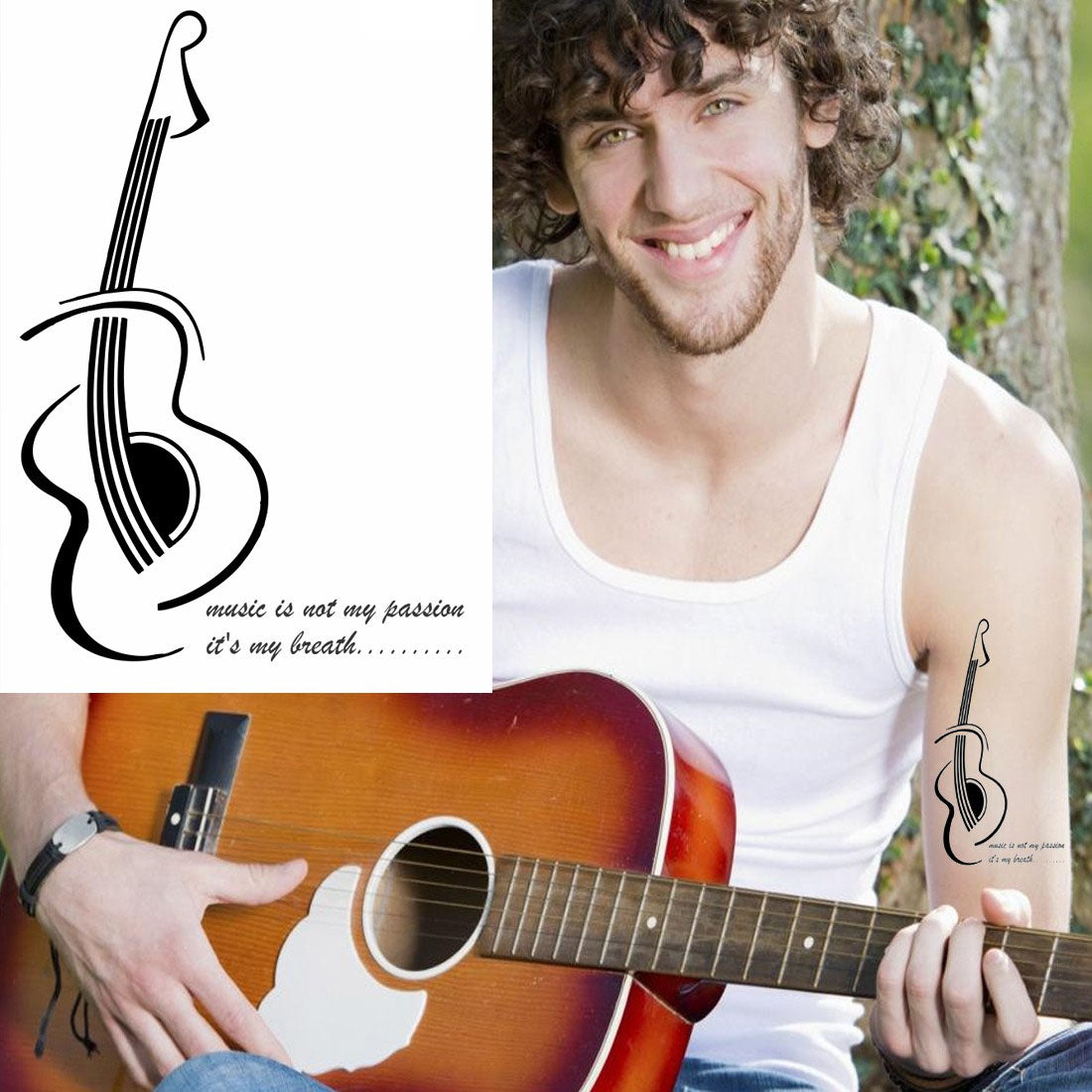 Rock Music Guitar Tattoo Waterproof Temporary Body Tattoo for Boys and Girls - Temporarytattoowala