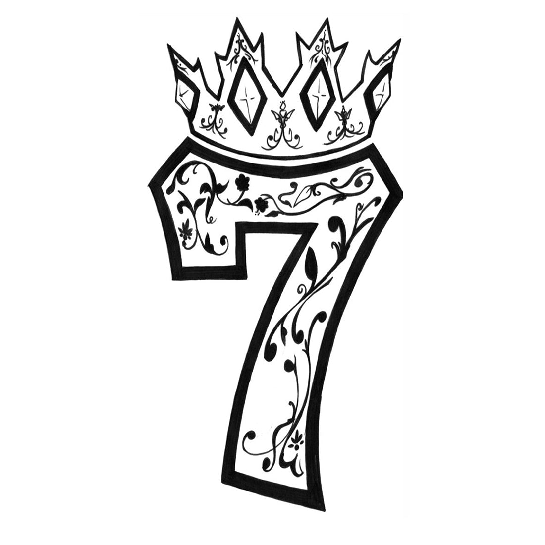 Lucky Seven with Crown Tattoo Waterproof Sticker For Boy and Girl Temporary Body Tattoo
