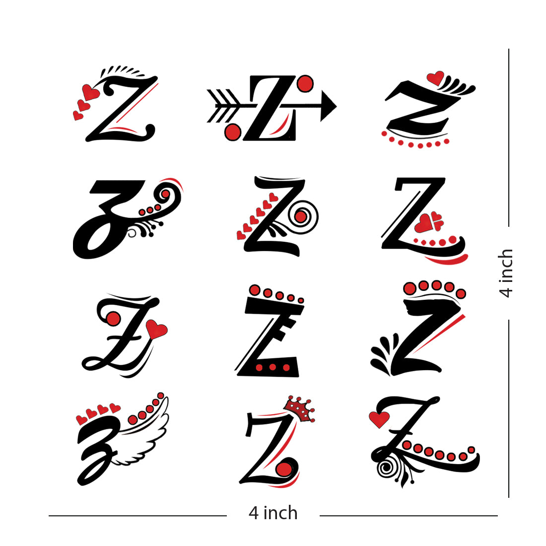 Z Name Alphabet Tattoo Waterproof For Men and Women Temporary Body Tattoo